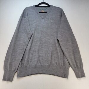 Orvis Sweater Mens XL Gray V-Neck Merino Wool Classic Logo